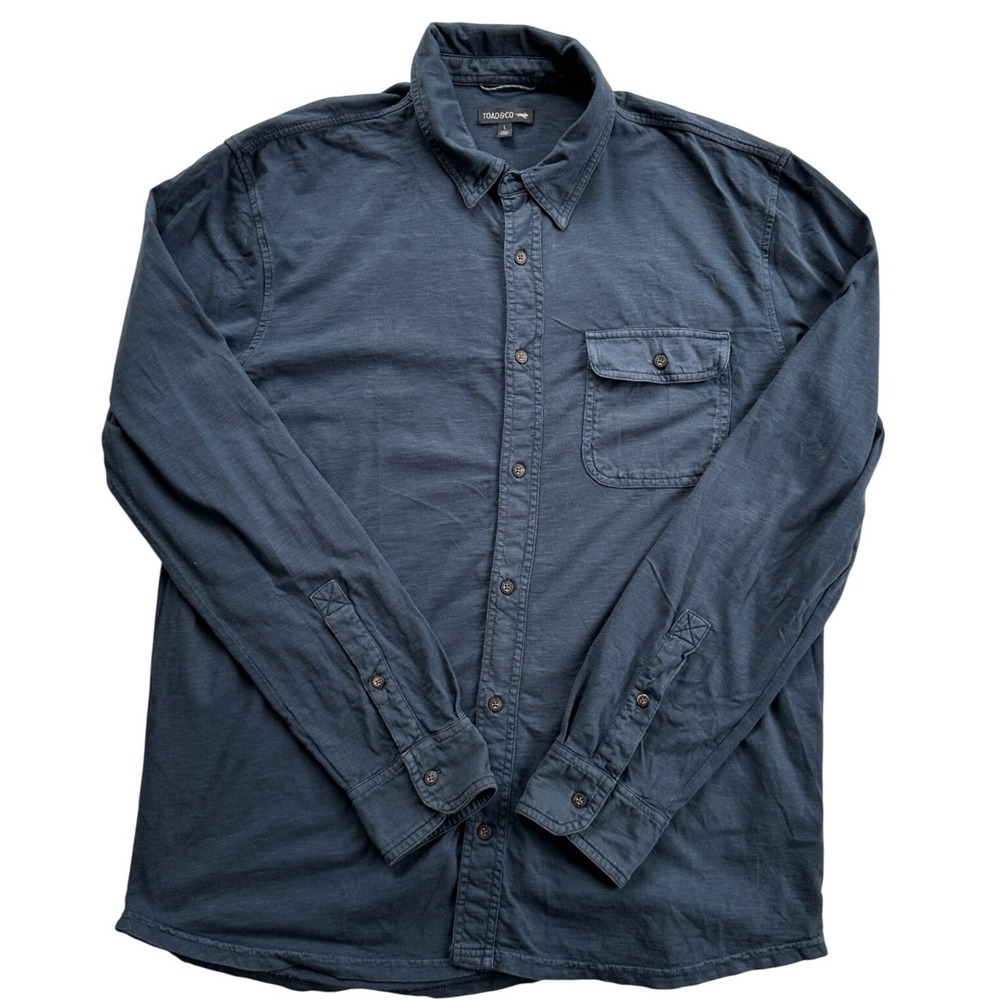Toad&Co Button Up Shirt Mens L Blue Organic Cotton Long Sleeve Slub Knit Shirt